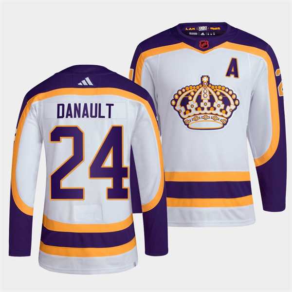 Mens Los Angeles Kings #24 Phillip Danault White 2022 Reverse Retro Stitched Jersey Dzhi->los angeles kings->NHL Jersey